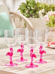 Pink/Turquoise Blue Flamingo Picnic Set of 4 Wine Glasses - Image 2 of 4