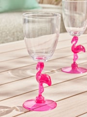 Pink/Turquoise Blue Flamingo Picnic Set of 4 Wine Glasses - Image 3 of 4