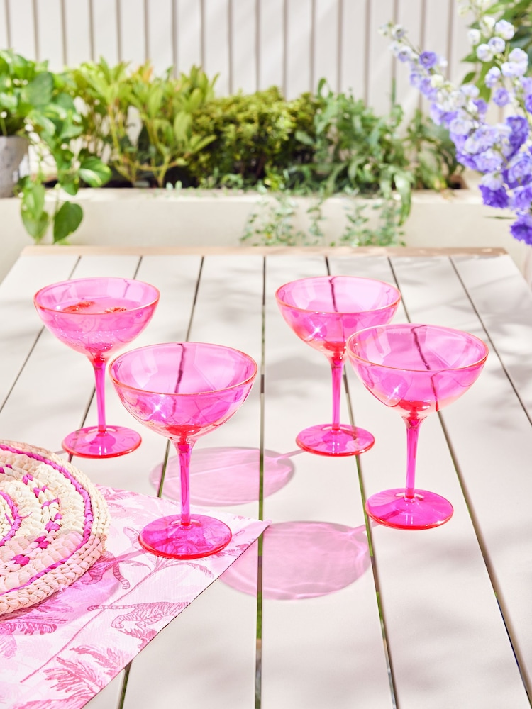 Pink Ottilie Picnic Set of 4 Flute Glasses - Image 1 of 5 Pink Ottilie Picnic Set of 4 Flute Glasses - Image 1 of 5