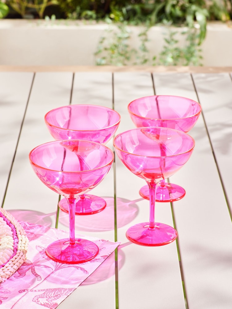Pink Ottilie Picnic Set of 4 Flute Glasses - Image 2 of 5 Pink Ottilie Picnic Set of 4 Flute Glasses - Image 2 of 5