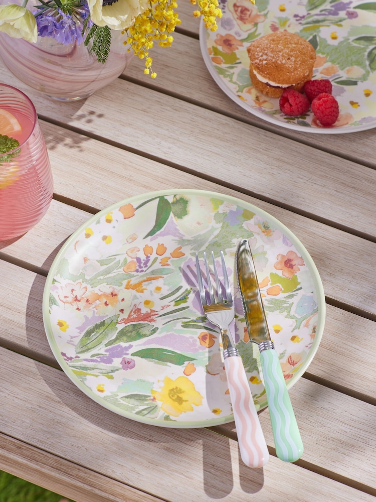 Lilac Purple/Green Floral Picnic Dinnerware Set of 4 Side Plates - Image 2 of 5