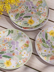 Lilac Purple/Green Floral Picnic Dinnerware Set of 4 Side Plates - Image 4 of 5