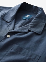 Blue Short Sleeve Linen Blend Embroidered Shirt With Cuban Collar - Image 6 of 7
