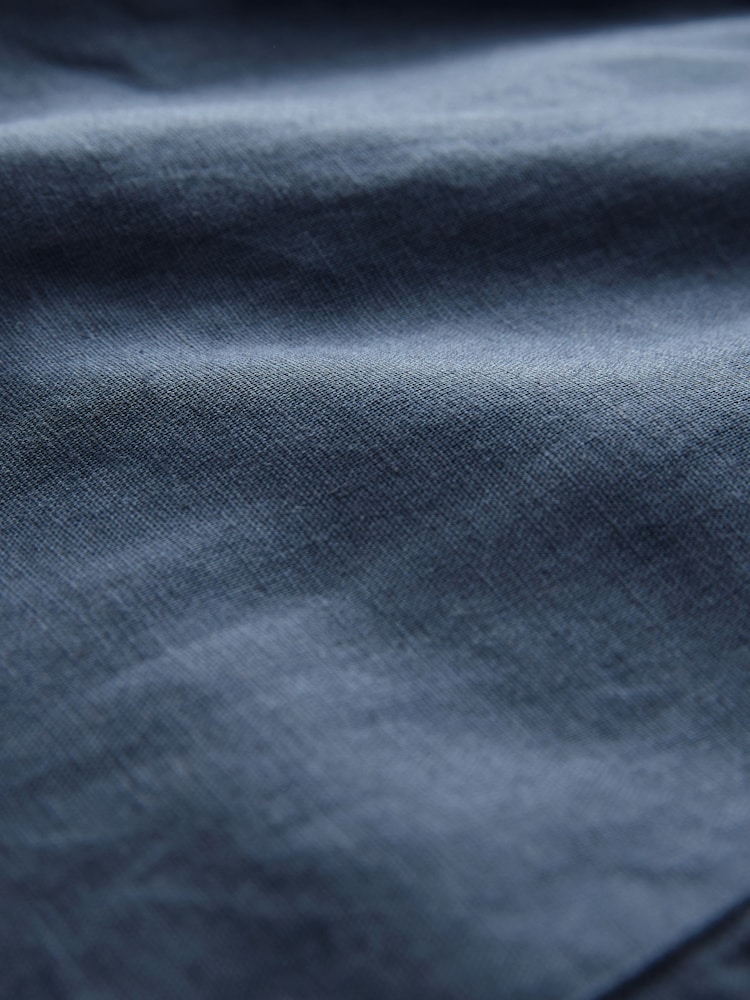 Blue Short Sleeve Linen Blend Embroidered Shirt With Cuban Collar - Image 7 of 7