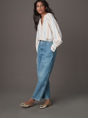 Ecru Stripe Tie Neck Long Sleeve Blouse - Image 2 of 7