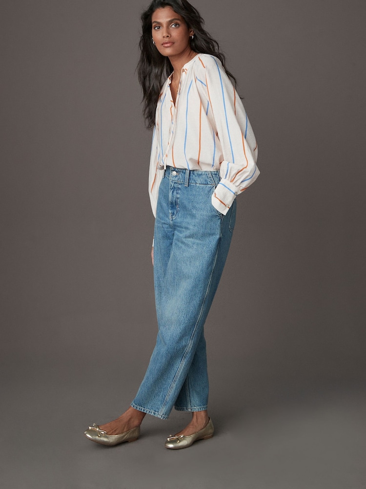 Ecru Stripe Tie Neck Long Sleeve Blouse - Image 2 of 7