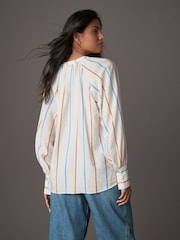 Ecru Stripe Tie Neck Long Sleeve Blouse - Image 3 of 7