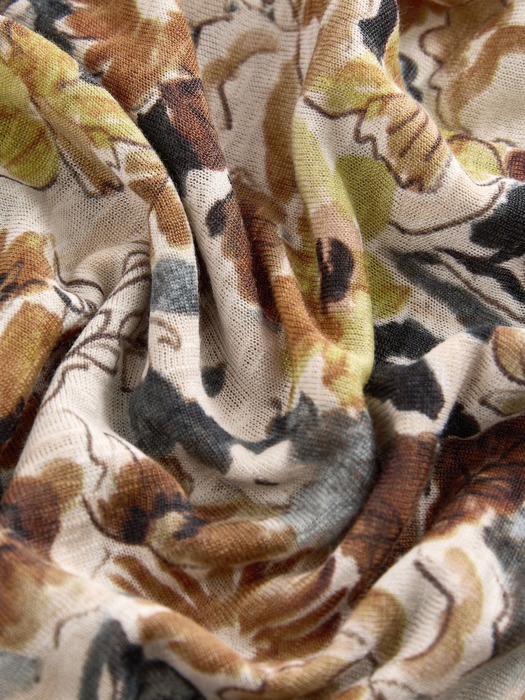 Cream Ditsy Floral Print V-Neck Boho Belted Jersey Midi Shirt Dress - Image 6 of 7