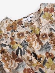 Cream Ditsy Floral Print V-Neck Boho Belted Jersey Midi Shirt Dress - Image 7 of 7