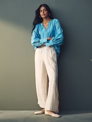Blue Stripe Tie Neck Long Sleeve Blouse - Image 2 of 9