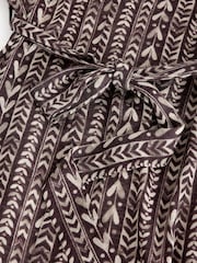 Wine and Cream Heart Print V-Neck Boho Belted Jersey Midi Shirt Dress - Image 7 of 7