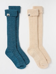 FatFace Natural Knee Socks 2 Pack - Image 1 of 2