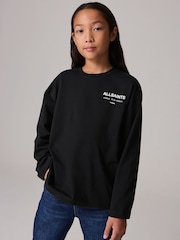 أسود - smALLSAINTS Oversized 100% Cotton Underground Long Sleeve Crew T-Shirt - صورة 1 من 7