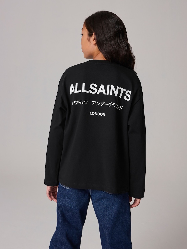 أسود - smALLSAINTS Oversized 100% Cotton Underground Long Sleeve Crew T-Shirt - صورة 2 من 7