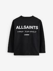 أسود - smALLSAINTS Oversized 100% Cotton Underground Long Sleeve Crew T-Shirt - صورة 5 من 7
