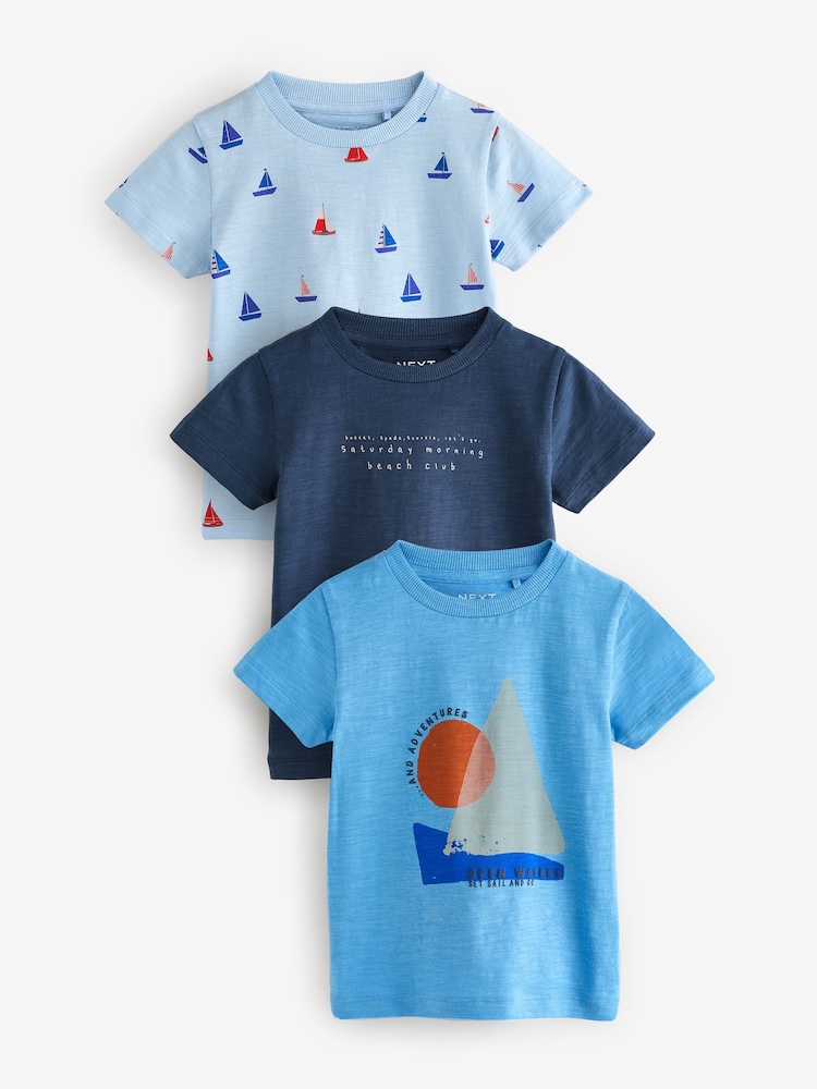 Blue Boats Short Sleeve T-Shirts 3 Pack (3mths-7yrs) - Image 1 of 7 Blue Boats Short Sleeve T-Shirts 3 Pack (3mths-7yrs) - Image 1 of 7