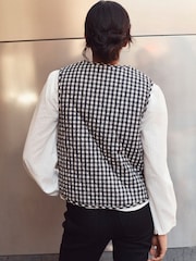 Black Gingham Padded Reversible Tie Front 100% Cotton Gilet - Image 3 of 9