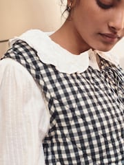 Black Gingham Padded Reversible Tie Front 100% Cotton Gilet - Image 4 of 9