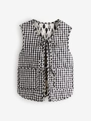 Black Gingham Padded Reversible Tie Front 100% Cotton Gilet - Image 7 of 9