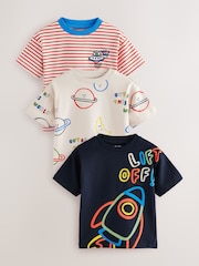 Red/Blue Space Short Sleeve T-Shirts 3 Pack (3mths-7yrs) - Image 1 of 3
