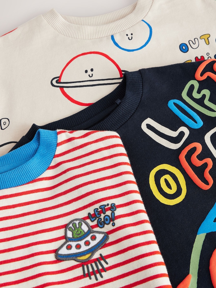 Red/Blue Space Short Sleeve T-Shirts 3 Pack (3mths-7yrs) - Image 3 of 3