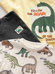 Monochrome/ Yellow Dinosaur Short Sleeve T-Shirts 3 Pack (3mths-7yrs) - Image 2 of 5