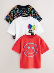 Multi Bright Happy Face Short Sleeve T-Shirts 3 Pack (3mths-7yrs) - Image 1 of 4
