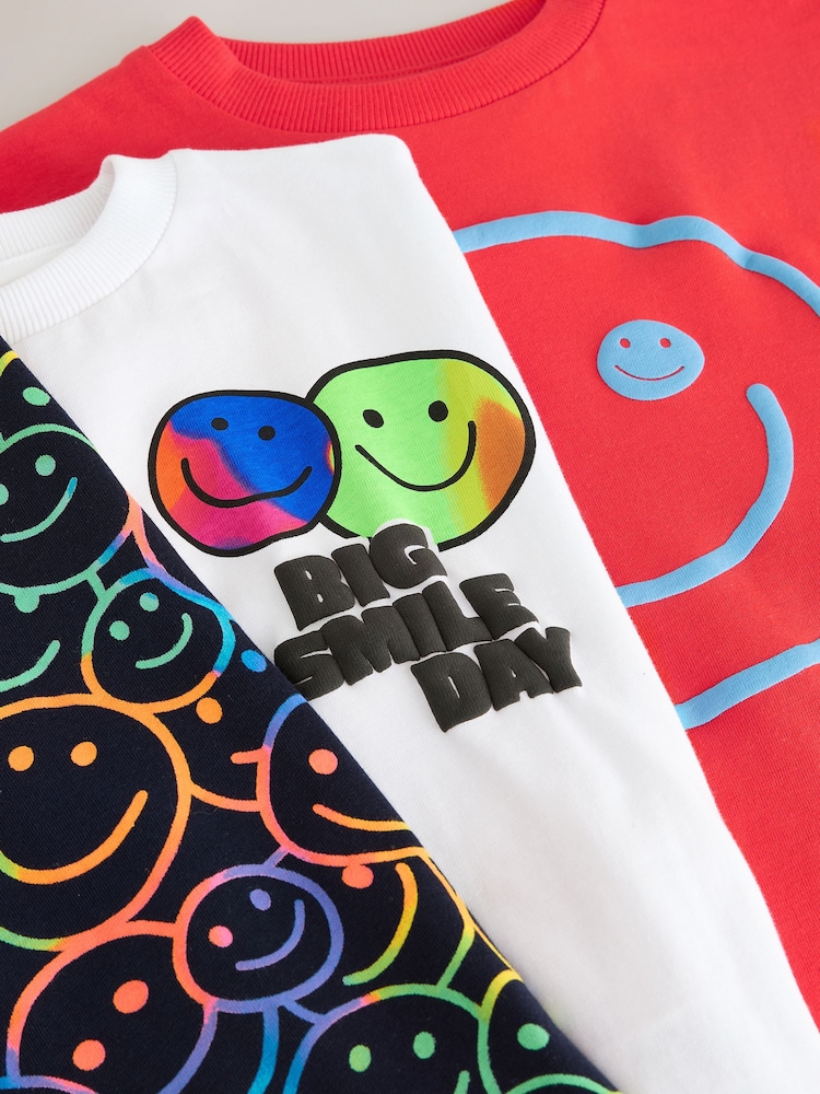 Multi Bright Happy Face - T-shirt Manches courtes 3 Pack (3mois-7ans) - Image 3 of 4