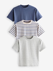 Blue/Grey Short Sleeve Textured T-Shirts 3 Pack (3mths-7yrs) - Image 1 of 7