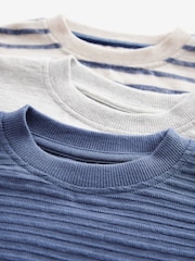 Blue/Grey Short Sleeve Textured T-Shirts 3 Pack (3mths-7yrs) - Image 6 of 7