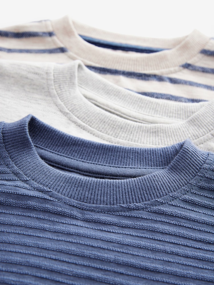 Blue/Grey Short Sleeve Textured T-Shirts 3 Pack (3mths-7yrs) - Image 6 of 7
