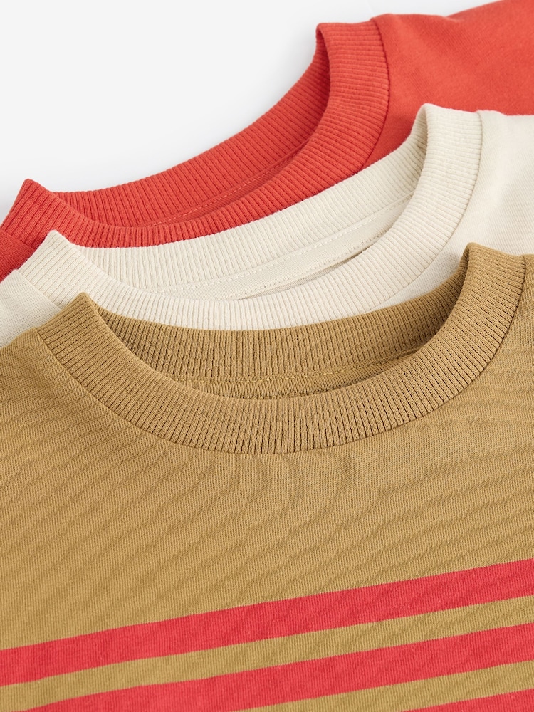 Red/Tan Stripe Short Sleeve T-Shirts 3 Pack (3mths-7yrs) - Image 7 of 7 Red/Tan Stripe Short Sleeve T-Shirts 3 Pack (3mths-7yrs) - Image 7 of 7