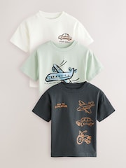 Schwarz/Weiß mit Fahrzeugmotiven - Kurzärmelige T-Shirts, 3er-Pack (3 Monate–7 Jahre) - Bild 1 von 6