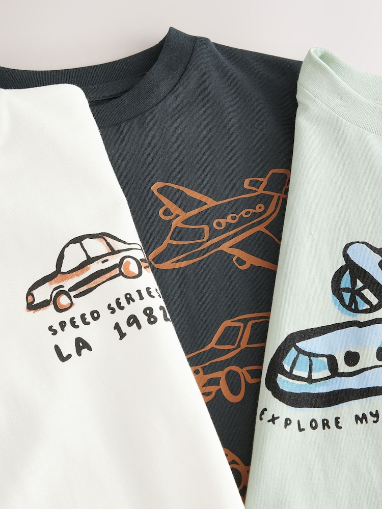 Black/White Transport Short Sleeve T-Shirts 3 Pack (3mths-7yrs) - Image 10 of 10