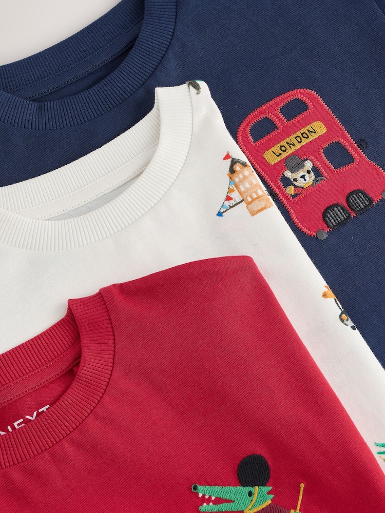 Navy London Short Sleeve Appliqué T-Shirts 3 Pack (3mths-7yrs) - Image 3 of 4