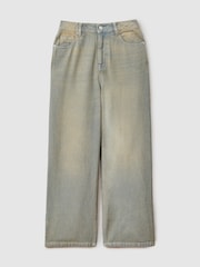 Reiss Green Lizzie 13-14 yrs Acid Wash Wide Leg Jeans - Image 1 of 4