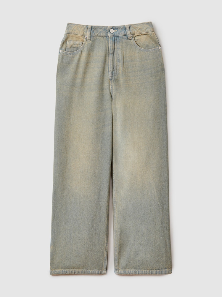 Reiss Green Lizzie 13-14 yrs Acid Wash Wide Leg Jeans - Image 1 of 4