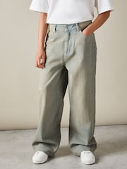 Reiss Green Lizzie 13-14 yrs Acid Wash Wide Leg Jeans - Image 3 of 4