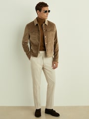 Reiss Taupe Brown Weir Cotton-Blend Velvet Jacket - Image 1 of 6