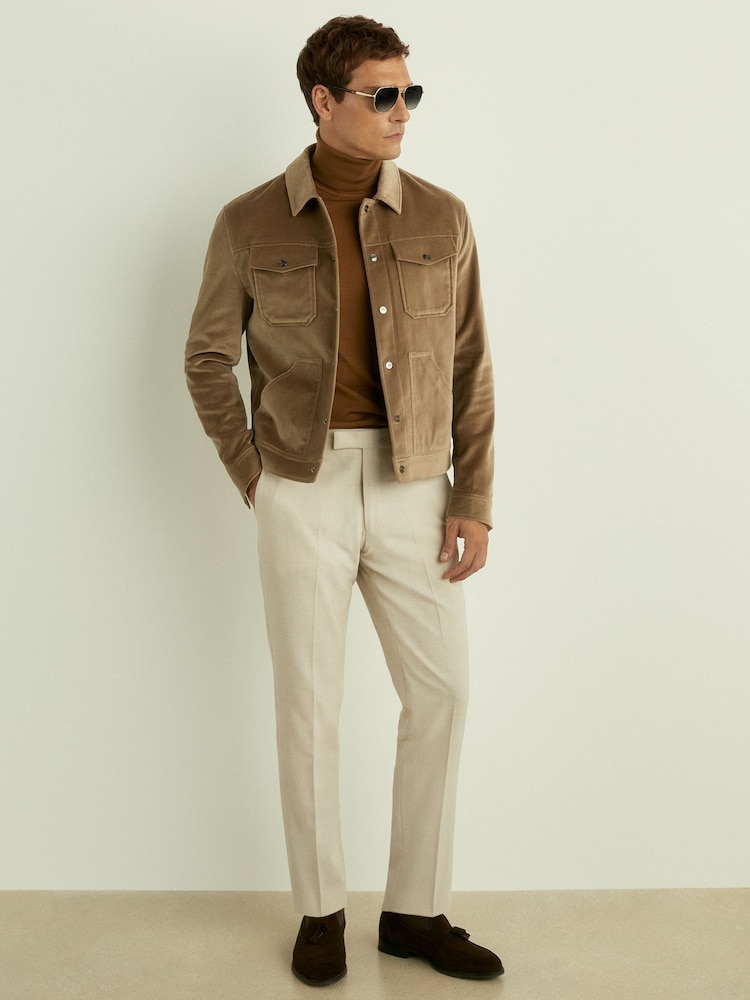 Reiss Taupe Brown Weir Cotton-Blend Velvet Jacket - Image 1 of 6