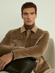 Reiss Taupe Brown Weir Cotton-Blend Velvet Jacket - Image 4 of 6