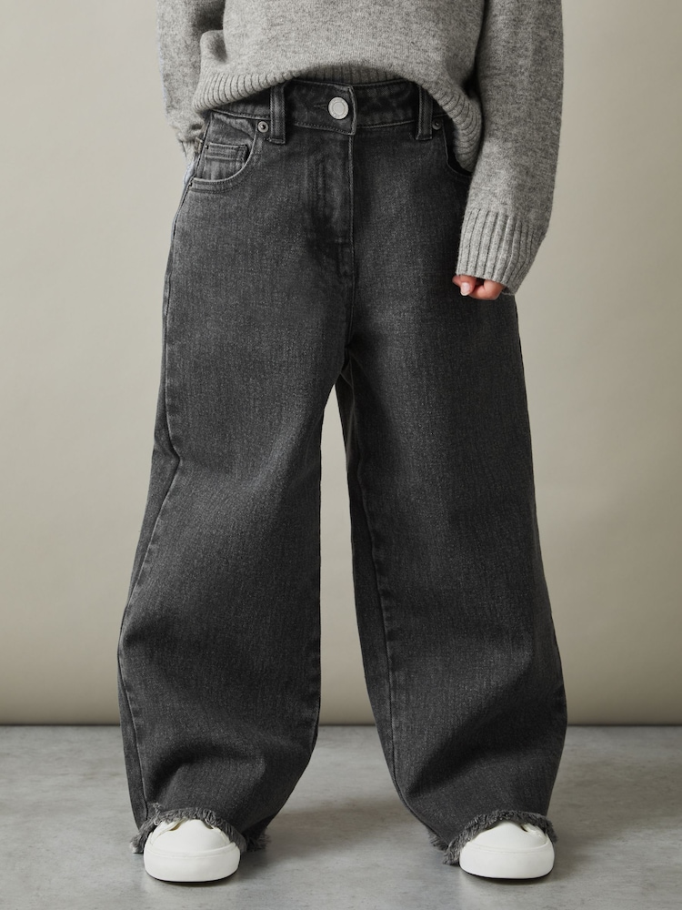 Reiss Grey Grayson 9-13 yrs Wide Leg Frayed Jeans - Image 1 of 4