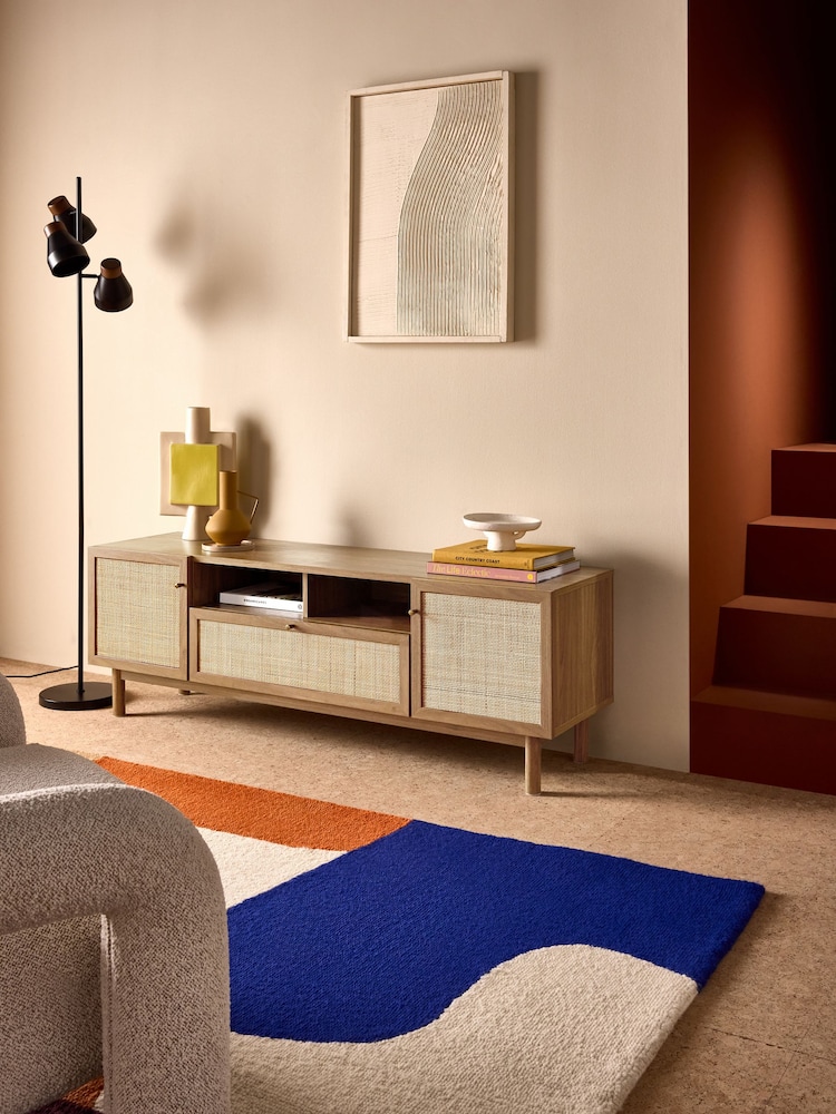 MADE.COM Oak Effect Pavia Rattan Superwide Up to 50 Inch TV Unit - Image 1 of 5