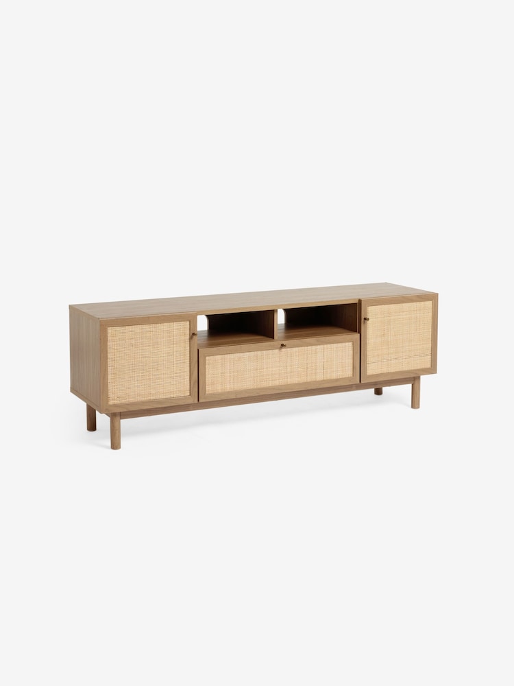 MADE.COM Oak Effect Pavia Rattan Superwide Up to 50 Inch TV Unit - Image 4 of 5