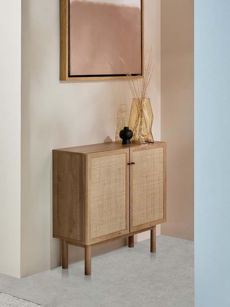 MADE.COM Oak Effect Pavia Rattan Small Sideboard - Image 1 of 4