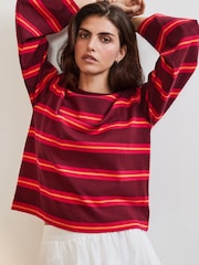 Pink/Orange 100% Cotton Long Sleeve Stripe T-Shirt - Image 1 of 8