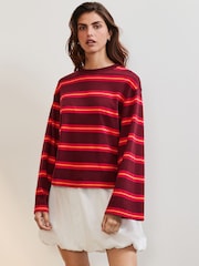 Pink/Orange 100% Cotton Long Sleeve Stripe T-Shirt - Image 4 of 8