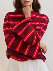 Pink/Orange 100% Cotton Long Sleeve Stripe T-Shirt - Image 5 of 8