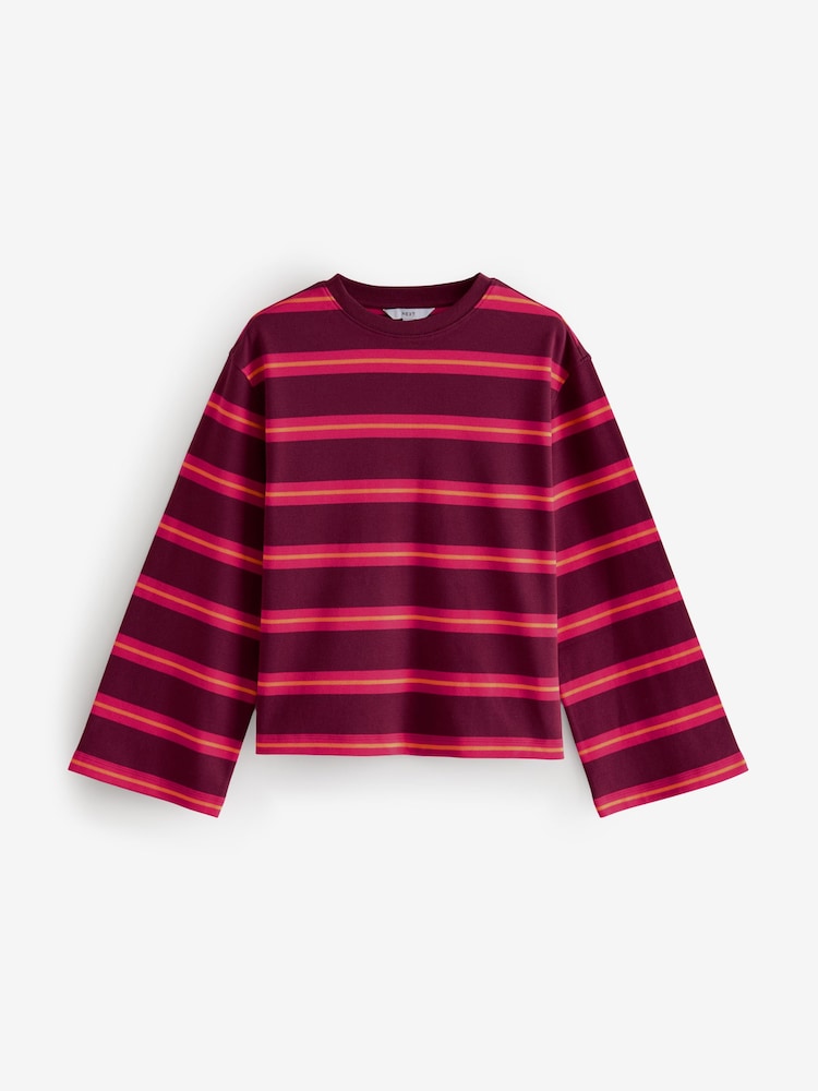 Buy Pink/Orange 100% Cotton Long Sleeve Stripe T-Shirt from the