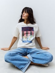 White Pure 100% Cotton Artist Editions | Frankie Thorp X Next Painted Spicy Margarita Oversize Short Sleeve T-Shirt - Image 3 of 7
